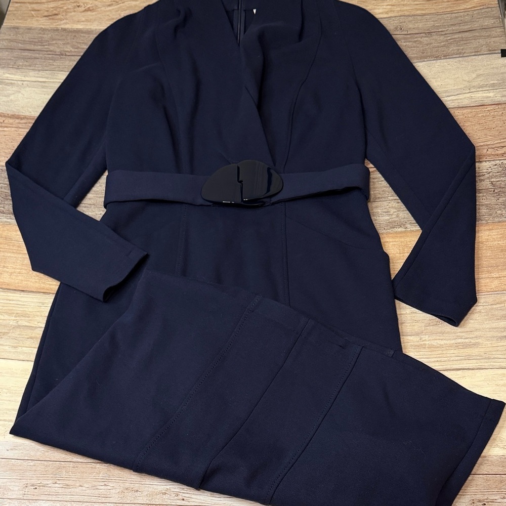 Armani Collezioni Navy Blue Long Sleeve Dress w/ Pockets 4 - Picture 7 of 9